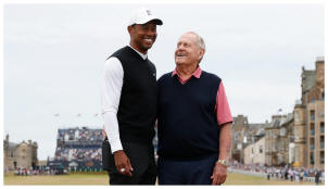 Tiger Woods y Jack Nicklaus, dos generaciones de Rolex en el Swilcan...